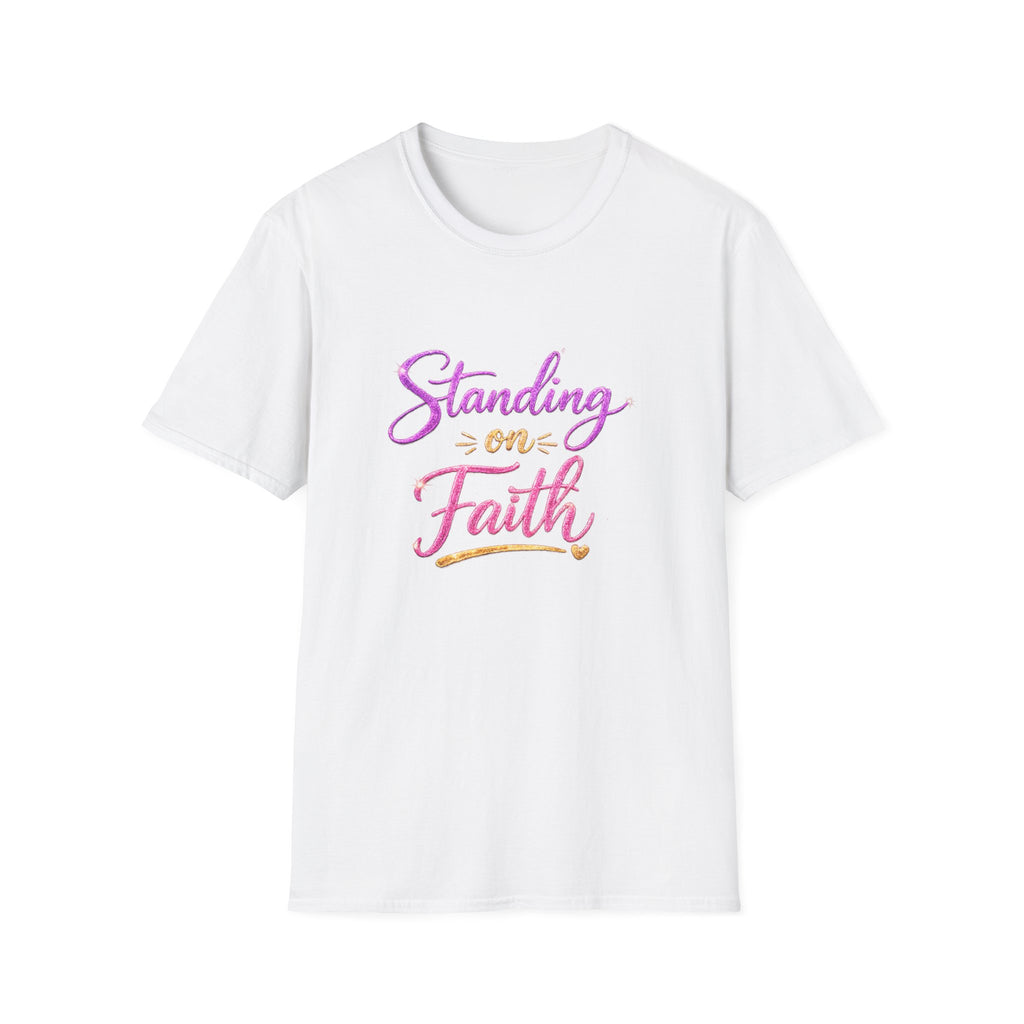 Standing on Faith Faux Glitter Christian Graphic Tee for Women