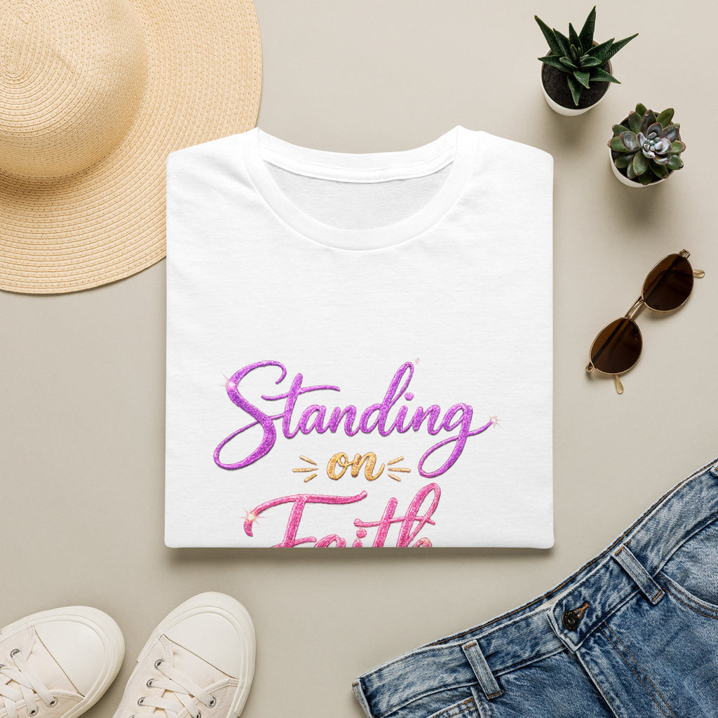 Standing on Faith Faux Glitter Christian Graphic Tee for Women