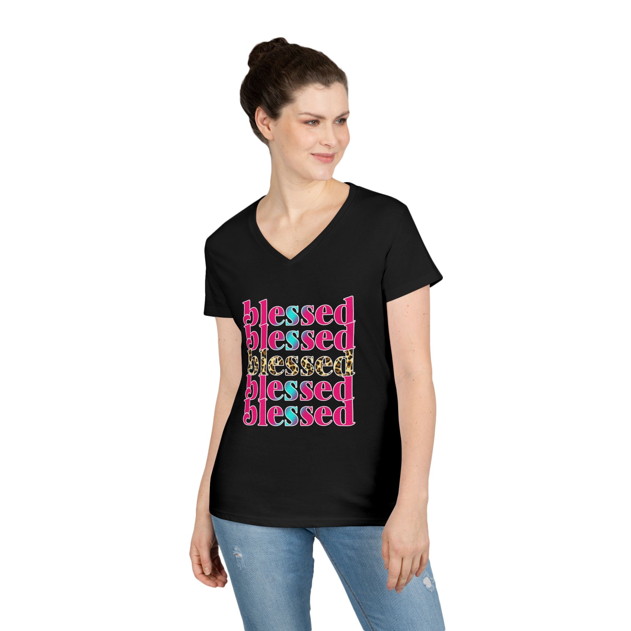 Blessed Ladies' V-Neck T-Shirt — 'Blessed' Faith-Based Women's Tee