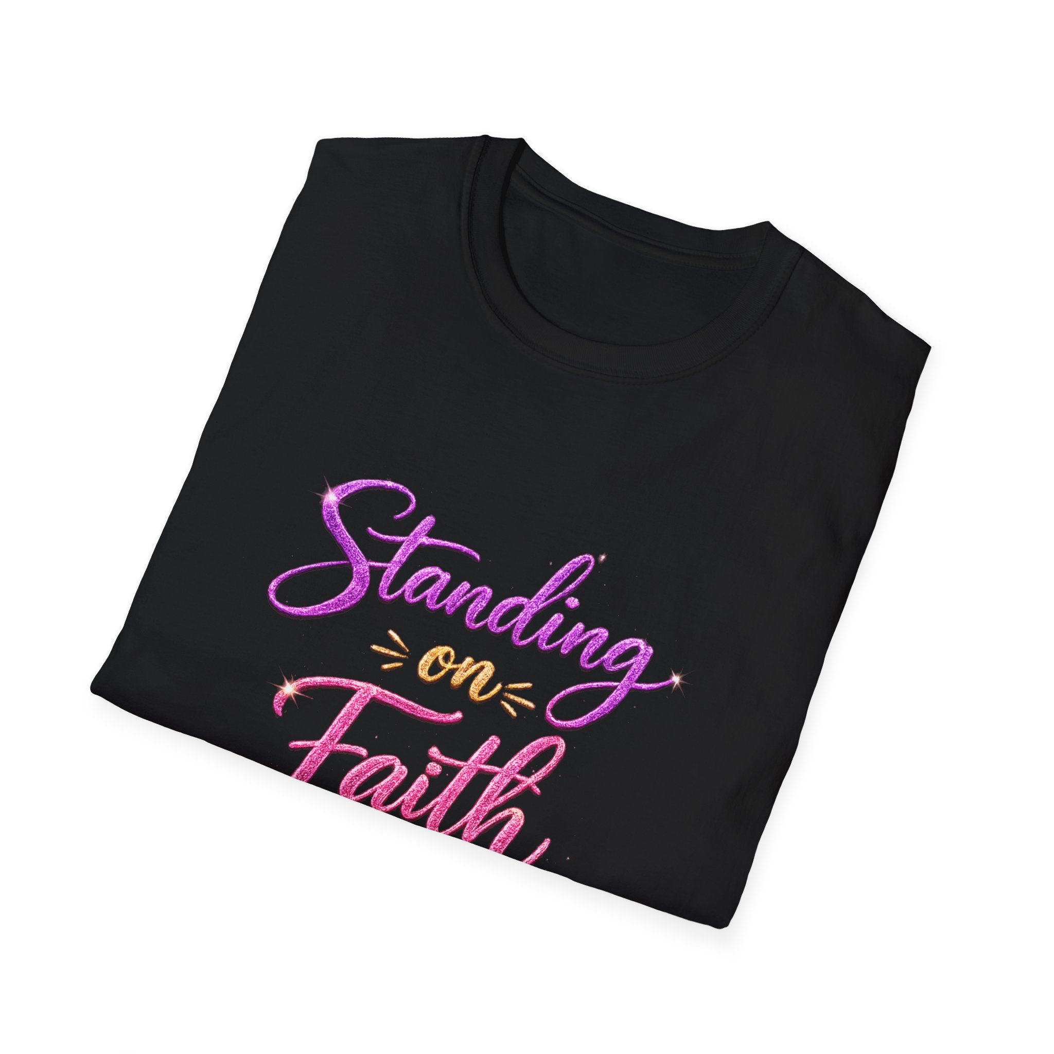 Standing on Faith Faux Glitter Christian Graphic Tee for Women