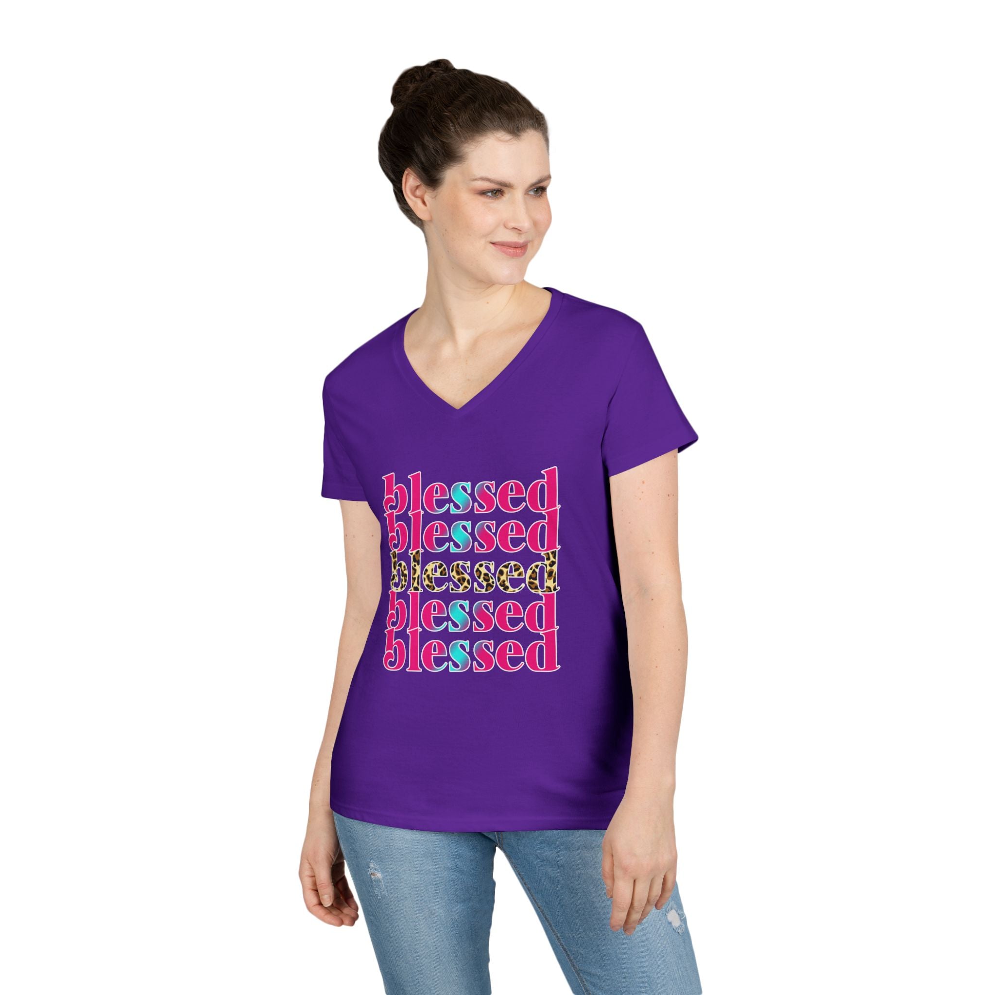 Blessed Ladies' V-Neck T-Shirt — 'Blessed' Faith-Based Women's Tee