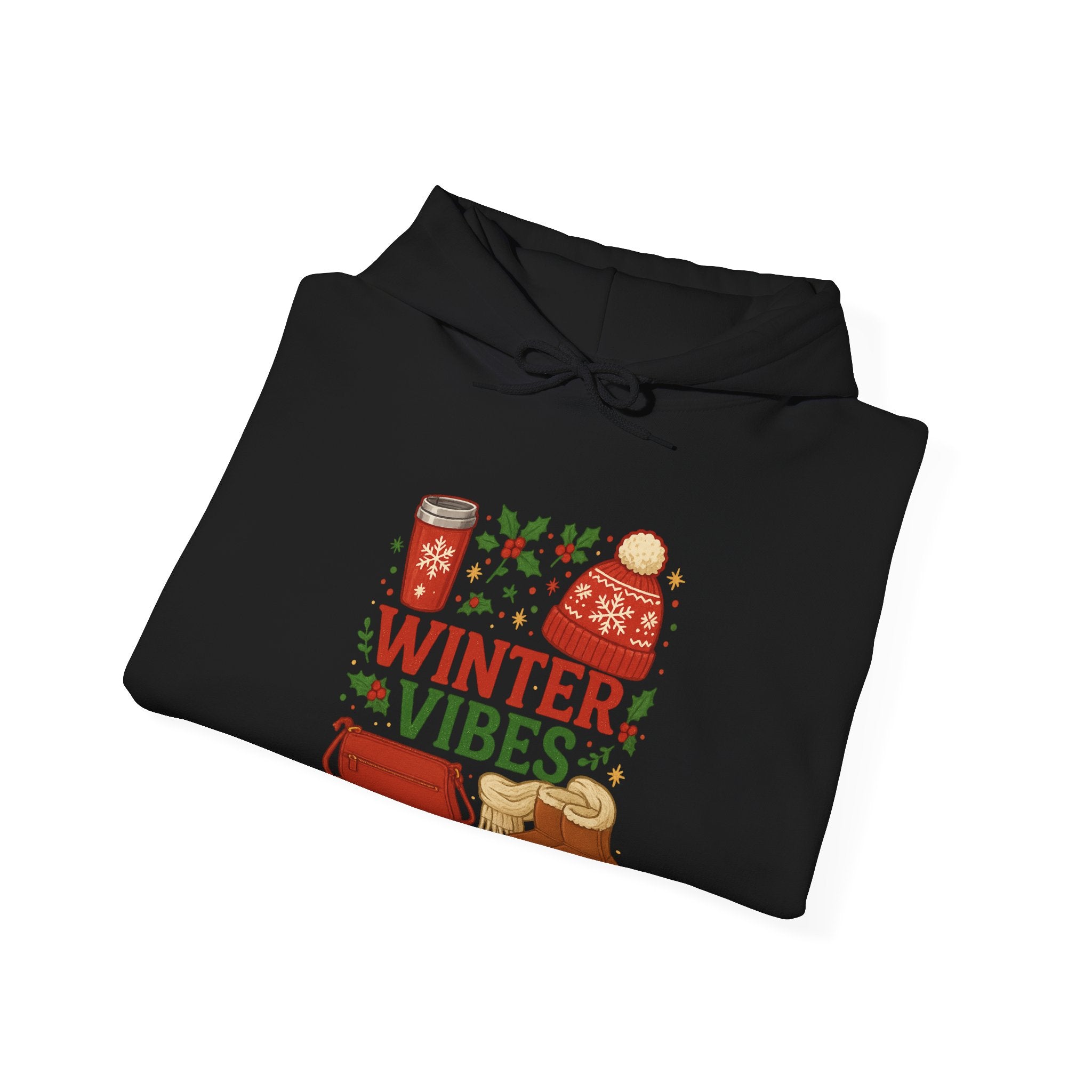 Winter Vibes Hoodie - Cozy Holiday Sweats with Hot Cocoa & Knit Hat Design