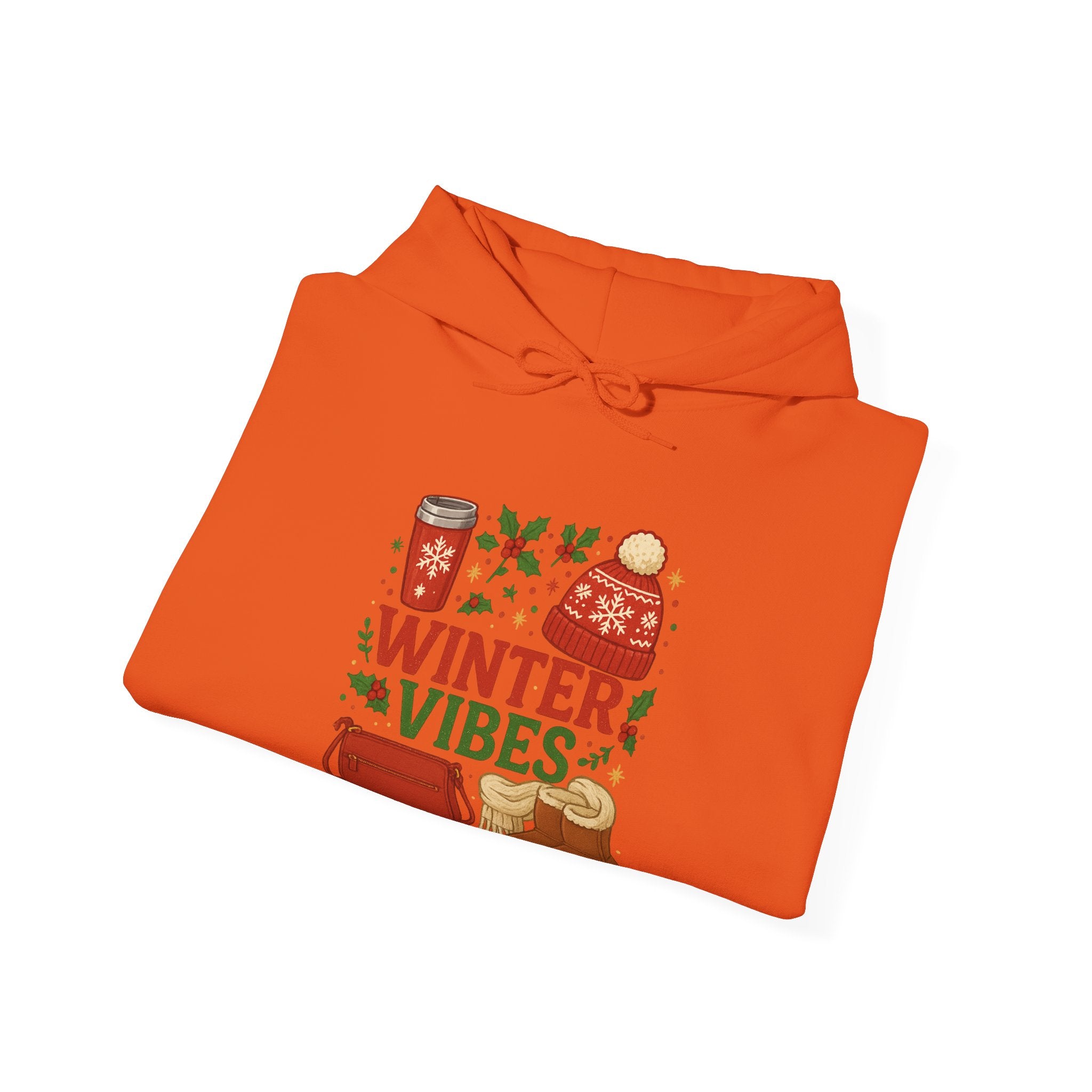 Winter Vibes Hoodie - Cozy Holiday Sweats with Hot Cocoa & Knit Hat Design