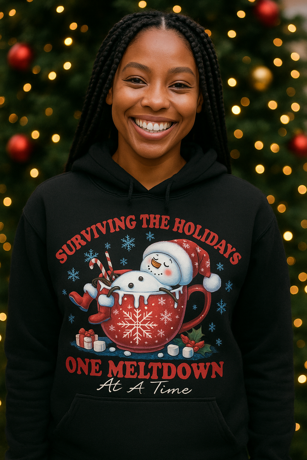Holiday Hoodie — "Surviving the Holidays One Meltdown" Funny Christmas Hoodie