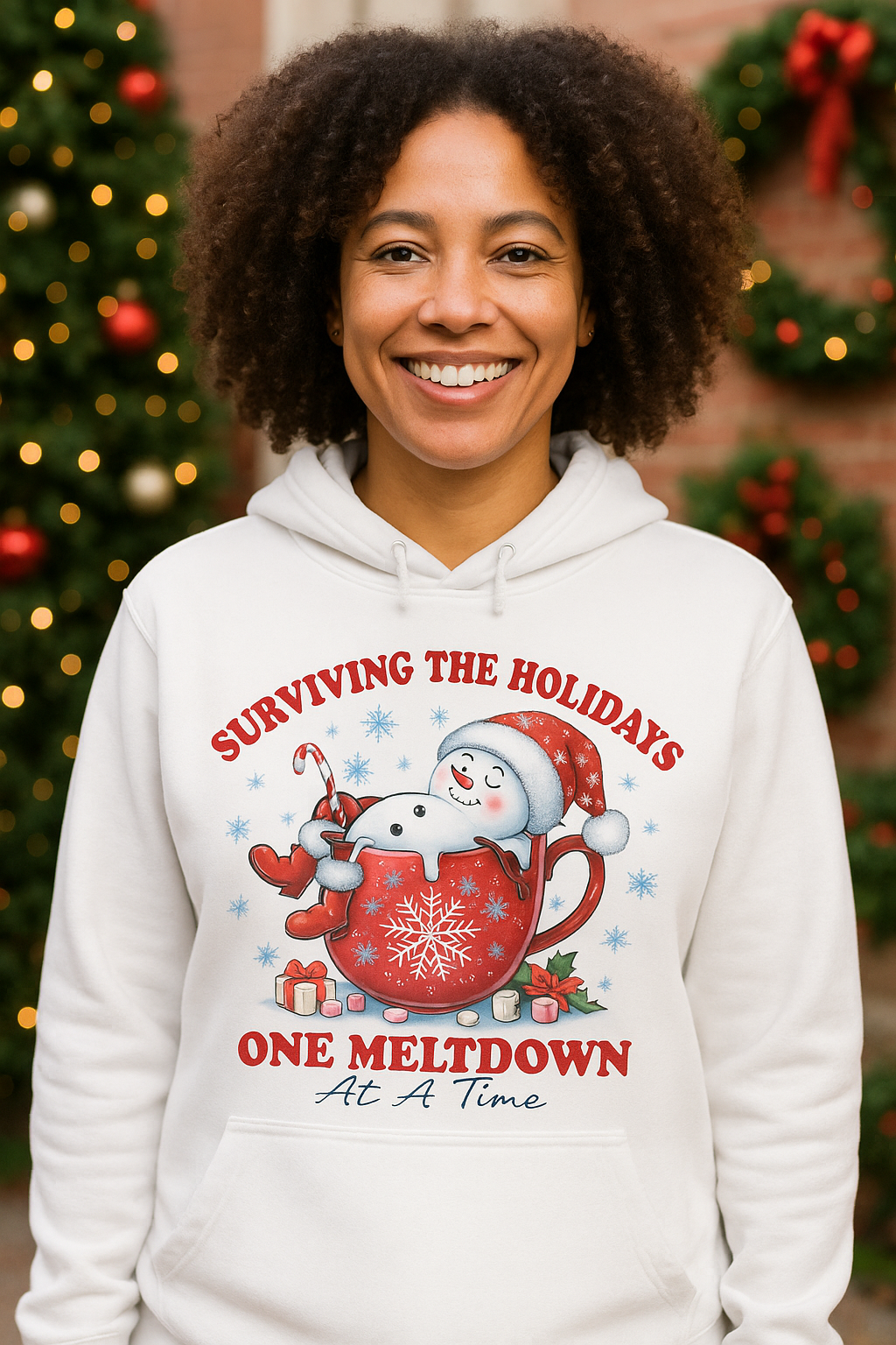 Holiday Hoodie — "Surviving the Holidays One Meltdown" Funny Christmas Hoodie