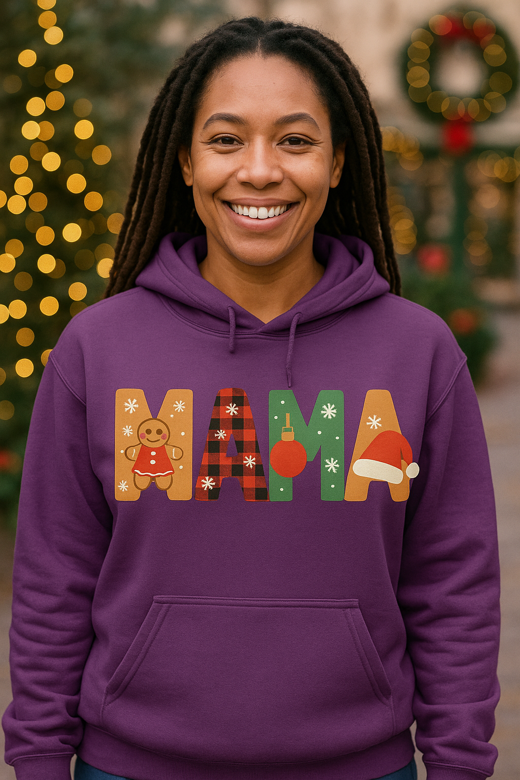 Mama Holiday Hoodie — Festive Patterned "MAMA" Pullover