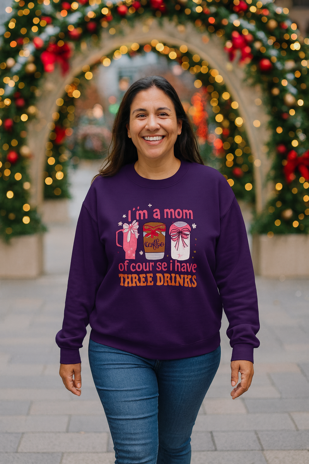 Mom Life Sweatshirt — “Of Course I Have Three Drinks” Cozy Crewneck