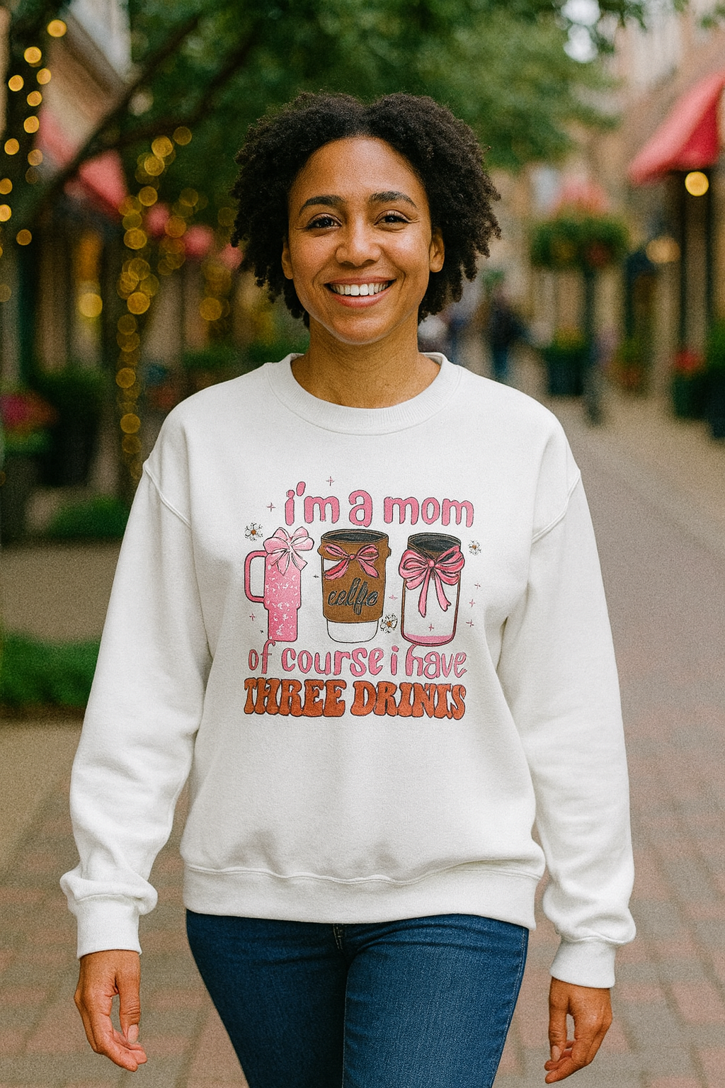 Mom Life Sweatshirt — “Of Course I Have Three Drinks” Cozy Crewneck