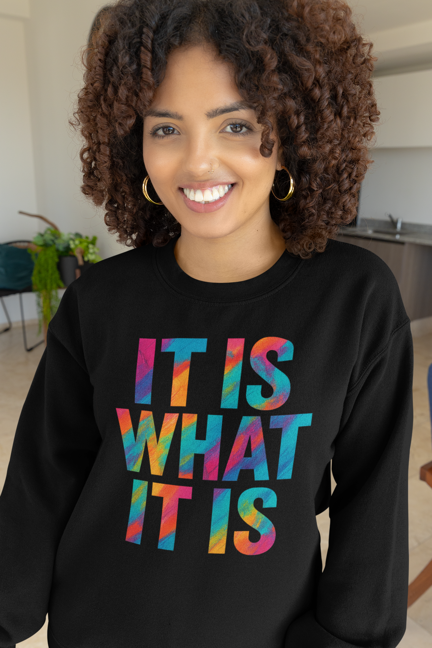 Crewneck Sweatshirt - "It Is What It Is" Colorful Typography Graphic
