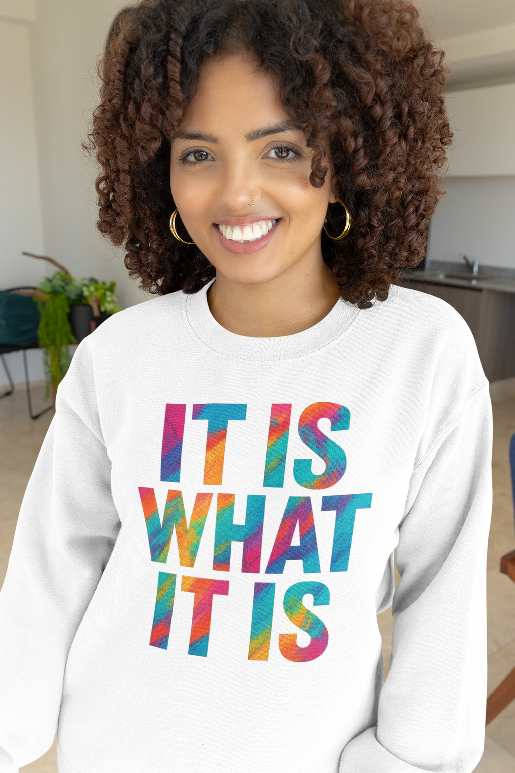 Crewneck Sweatshirt - "It Is What It Is" Colorful Typography Graphic