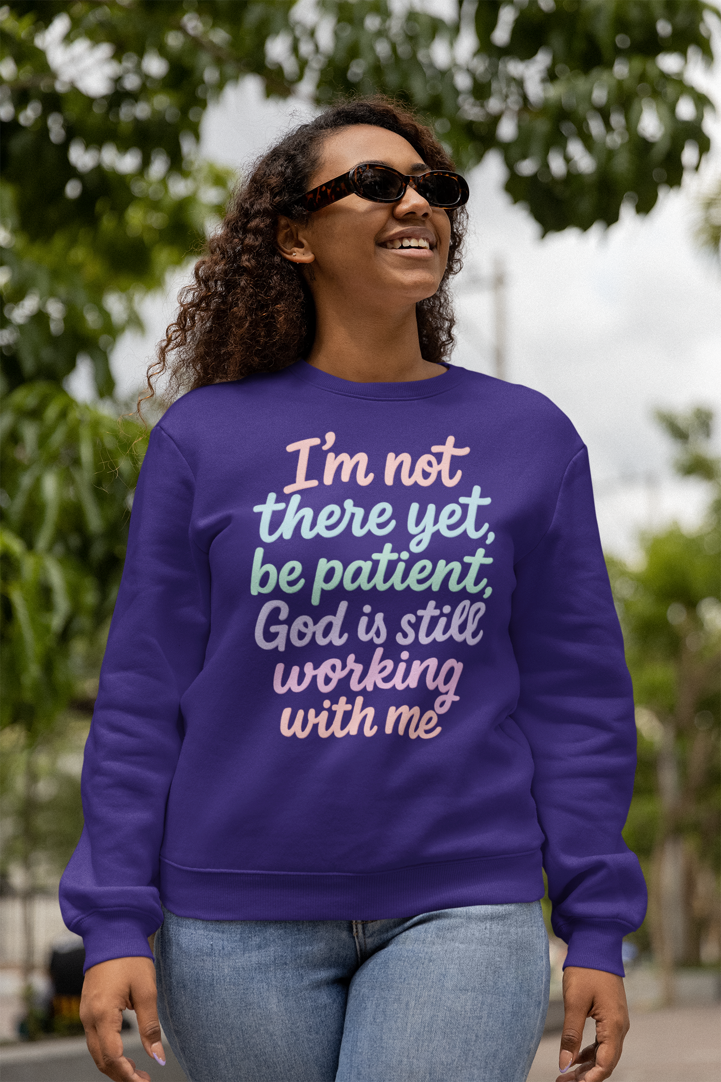 God's Still Working On Me Crewneck Sweatshirt — Inspirational Christian Faith Pullover
