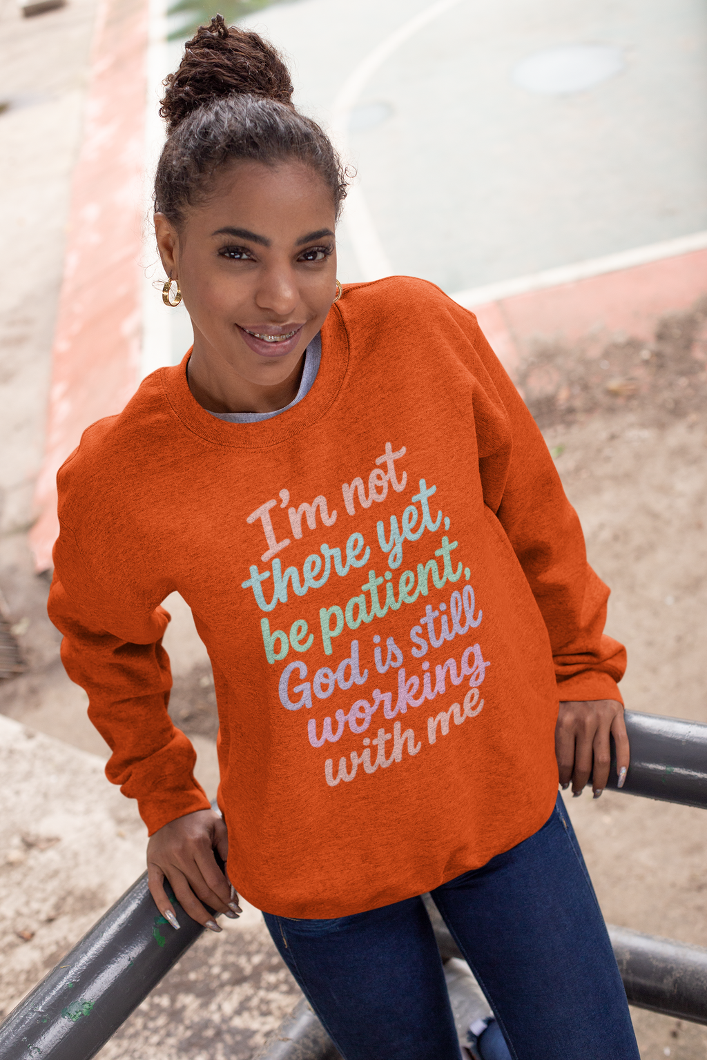 God's Still Working On Me Crewneck Sweatshirt — Inspirational Christian Faith Pullover