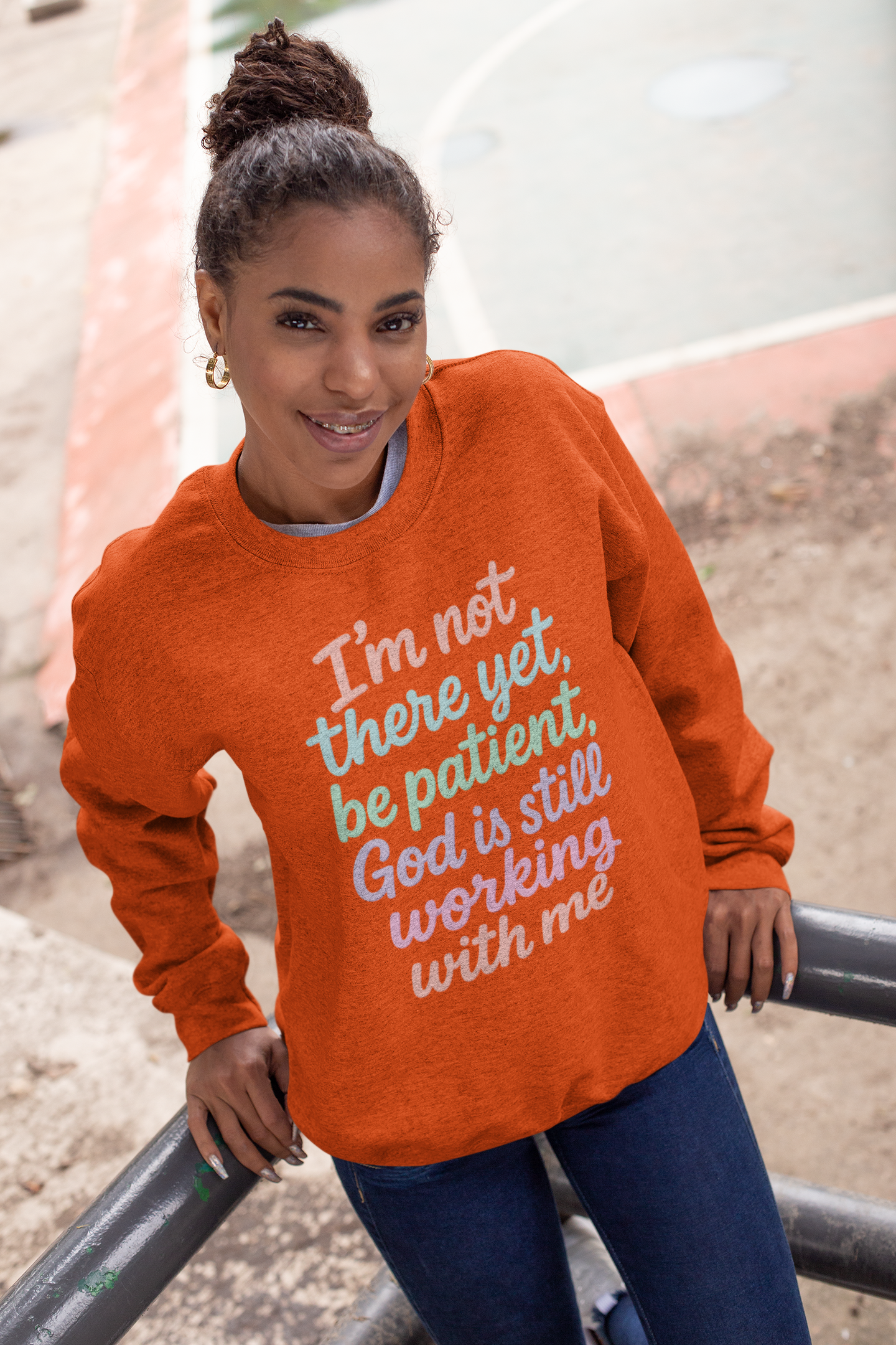 God's Still Working On Me Crewneck Sweatshirt — Inspirational Christian Faith Pullover