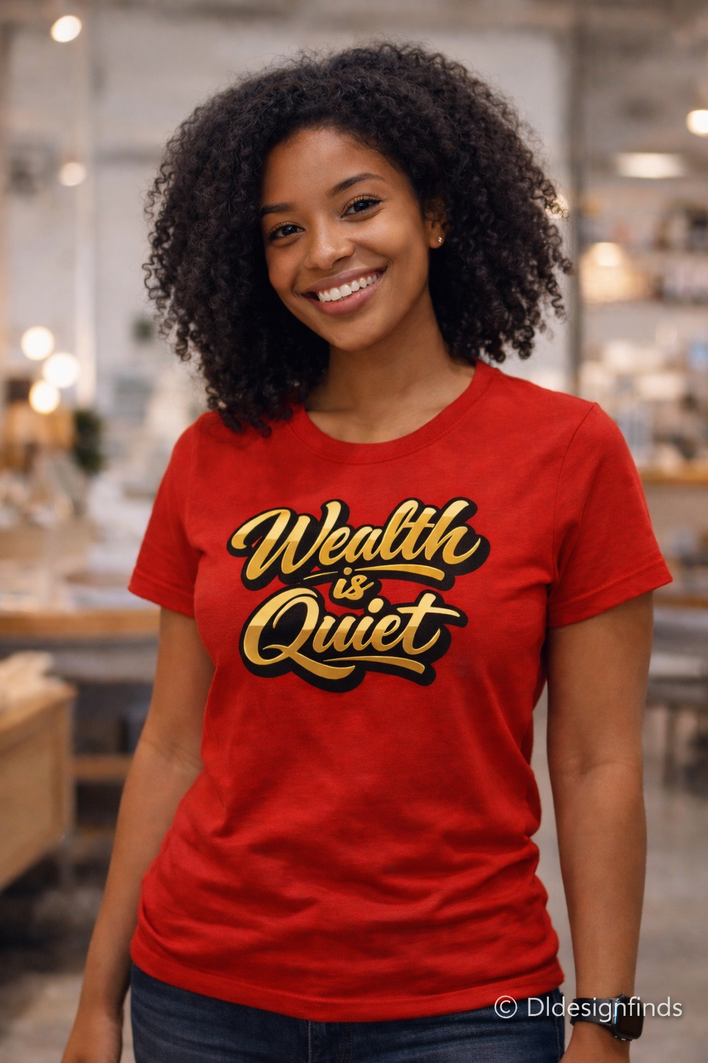 Wealth Is Quiet Graphic Tee — Bold Yellow Script Money Quote T-Shirt