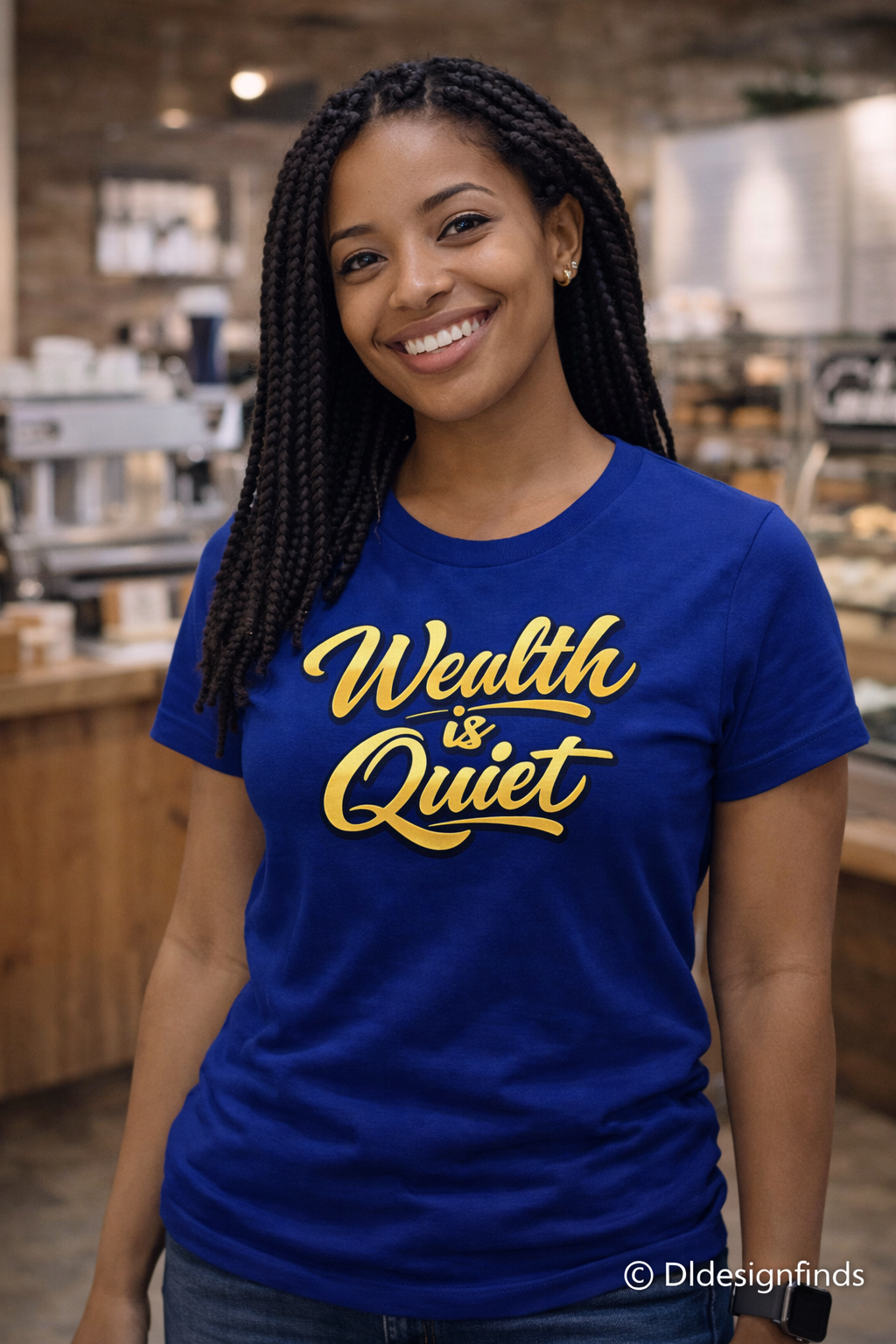 Wealth Is Quiet Graphic Tee — Bold Yellow Script Money Quote T-Shirt