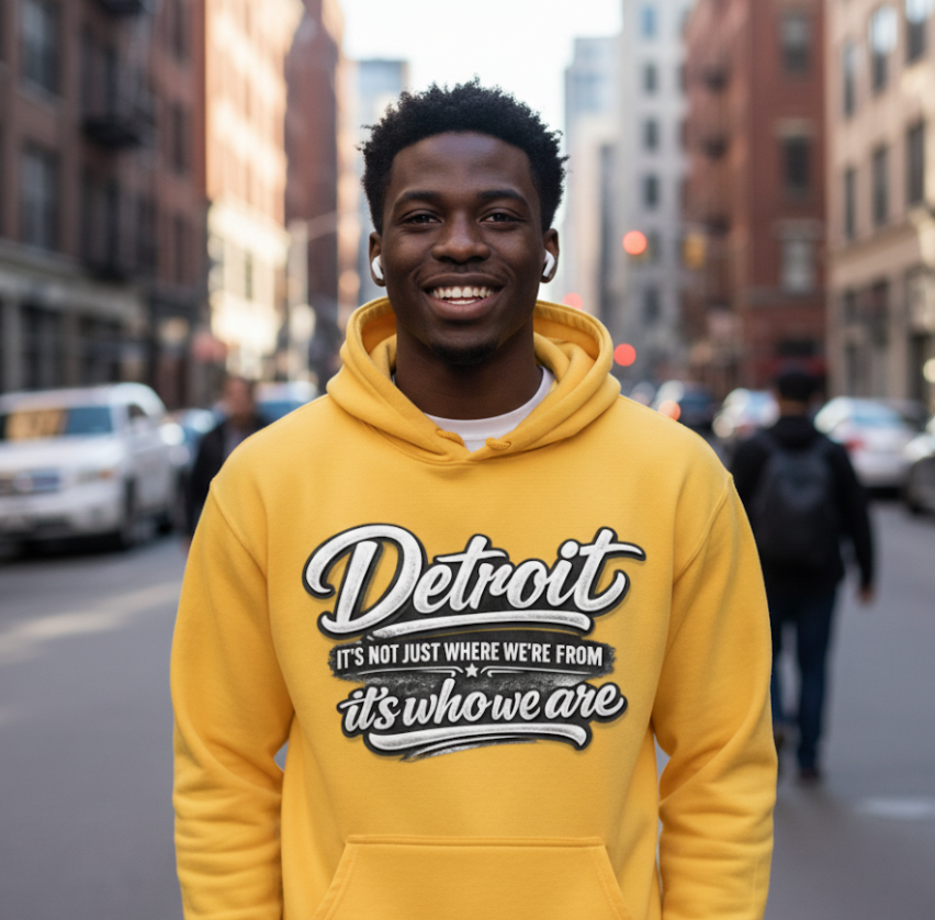 Detroit Script Hoodie — "Detroit: It's Just Where We're From, It's Who We Are"