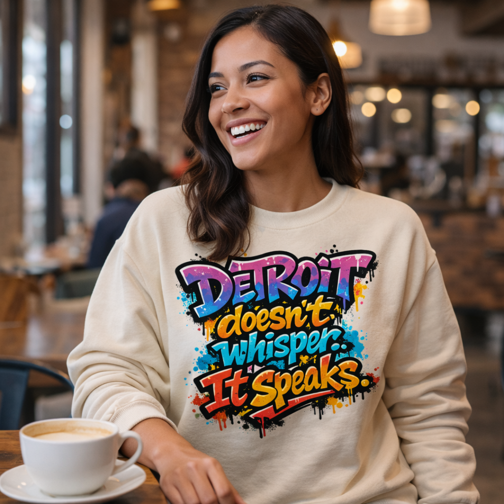Detroit Graffiti Crewneck Sweatshirt — "Detroit Doesn't Whisper, It Speaks"