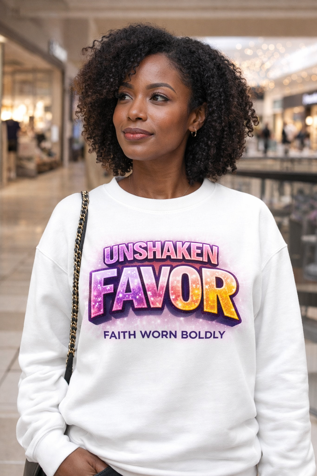 Unshaken Favor Crewneck Sweatshirt — Faith Worn Boldly Graphic Crew
