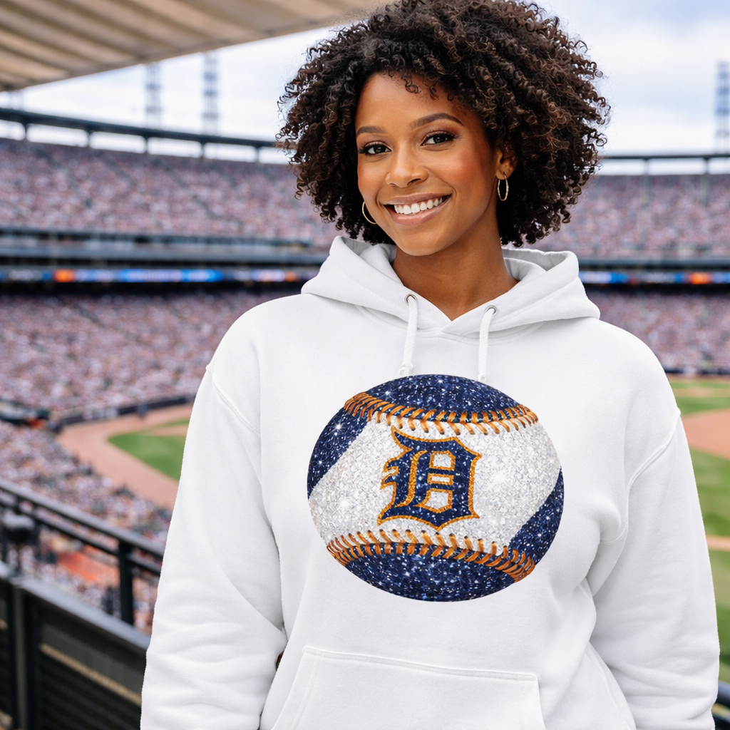 Detroit Baseball Faux Glitter Hoodie