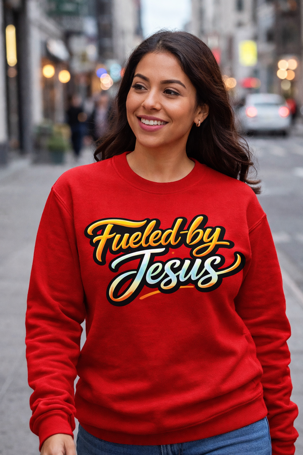 "Fueled by Jesus" Vintage Script Christian Pullover