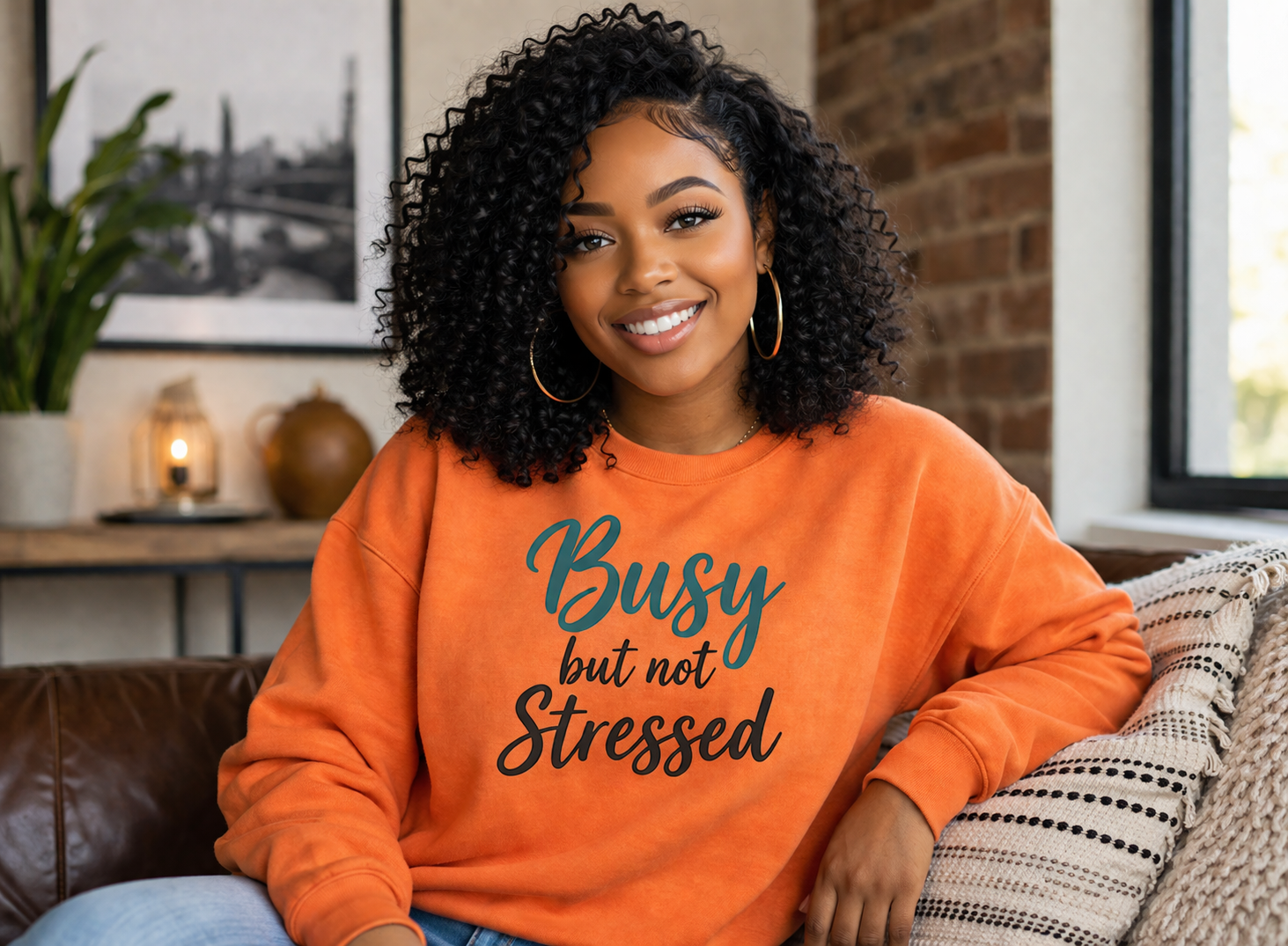 Busy But Not Stressed Sweatshirt – Motivational Graphic Crewneck for Women