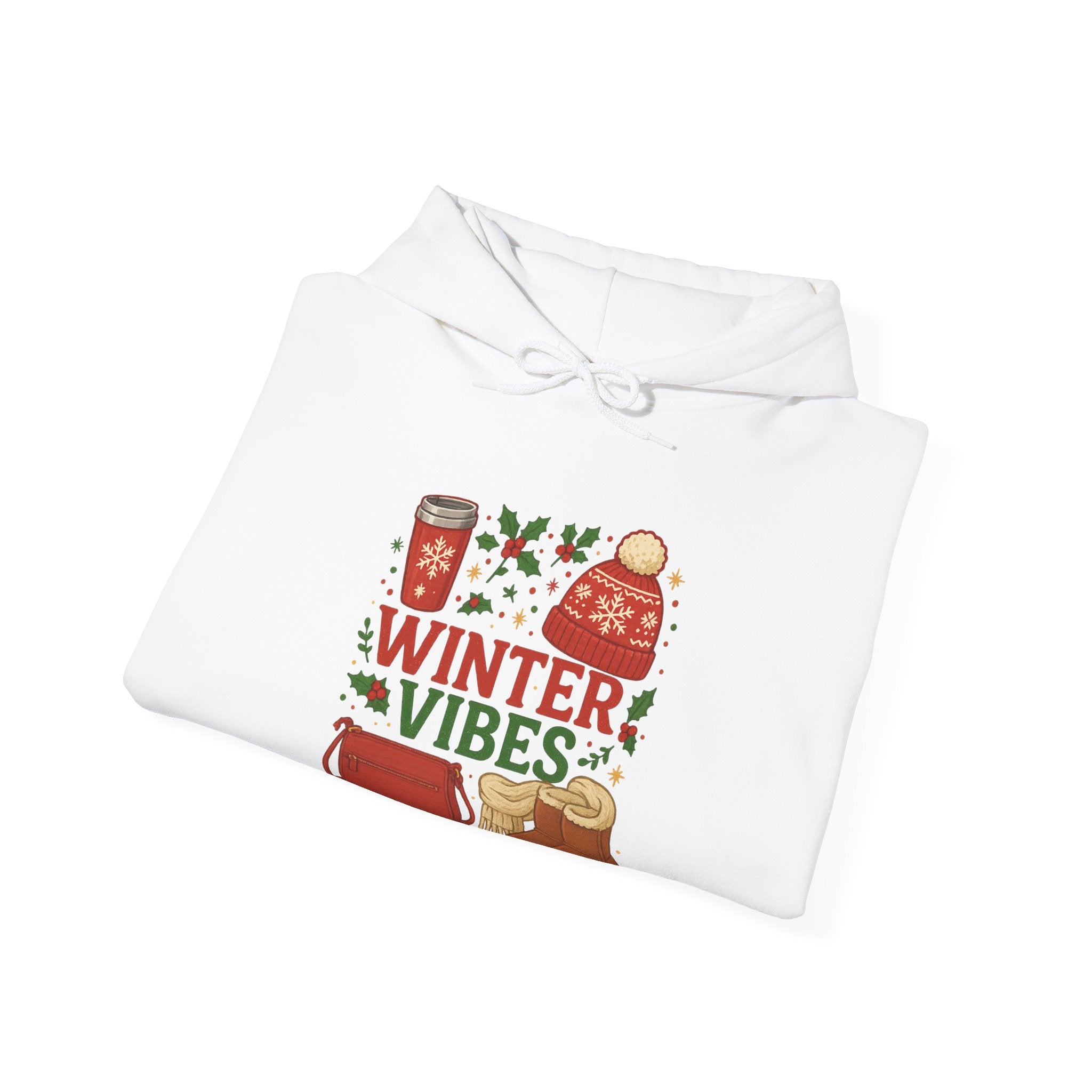 Winter Vibes Hoodie - Cozy Holiday Sweats with Hot Cocoa & Knit Hat Design
