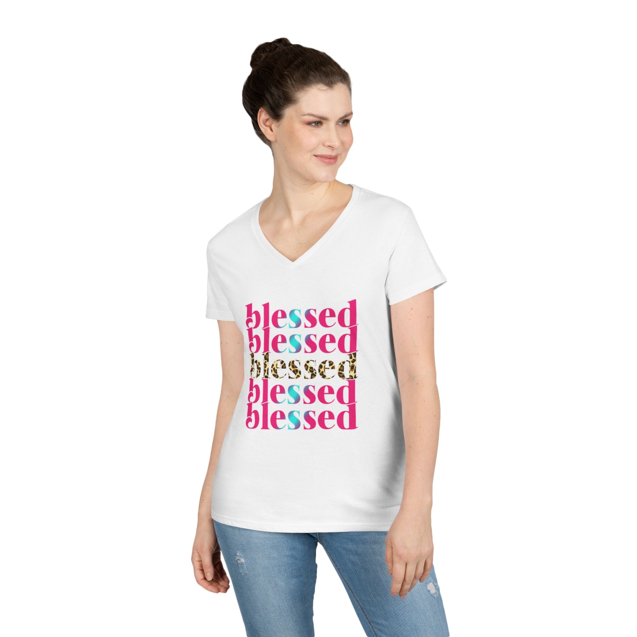 Blessed Ladies' V-Neck T-Shirt — 'Blessed' Faith-Based Women's Tee